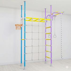 Complex șpalier suedez tip insulă multifincțional din metal pentru copii - gimnastică și cățărat - interior R4