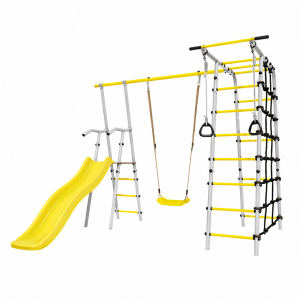 Echipament loc de joacă multifuncțională cu tobogan din metal pentru copii,  276x301x210 cm